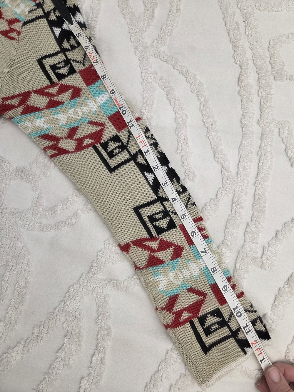 Native Aztec-Pattern Open-Front Cardigan - Cream, Red & Turquoise - Picture 6 of 6